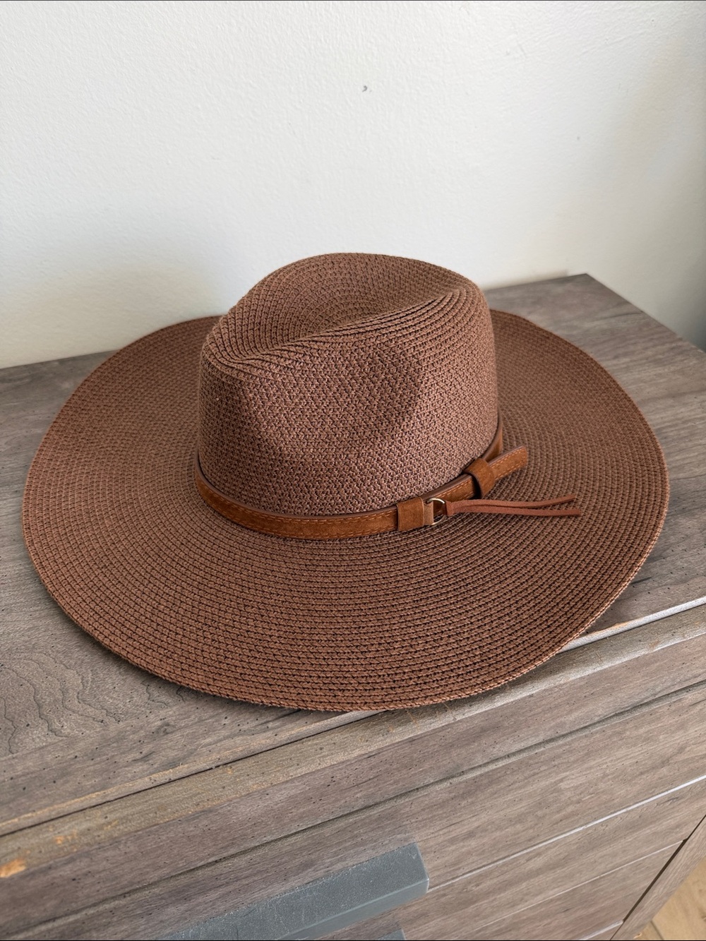 Brown Wide Brim Straw Fedora Hat - Unbranded